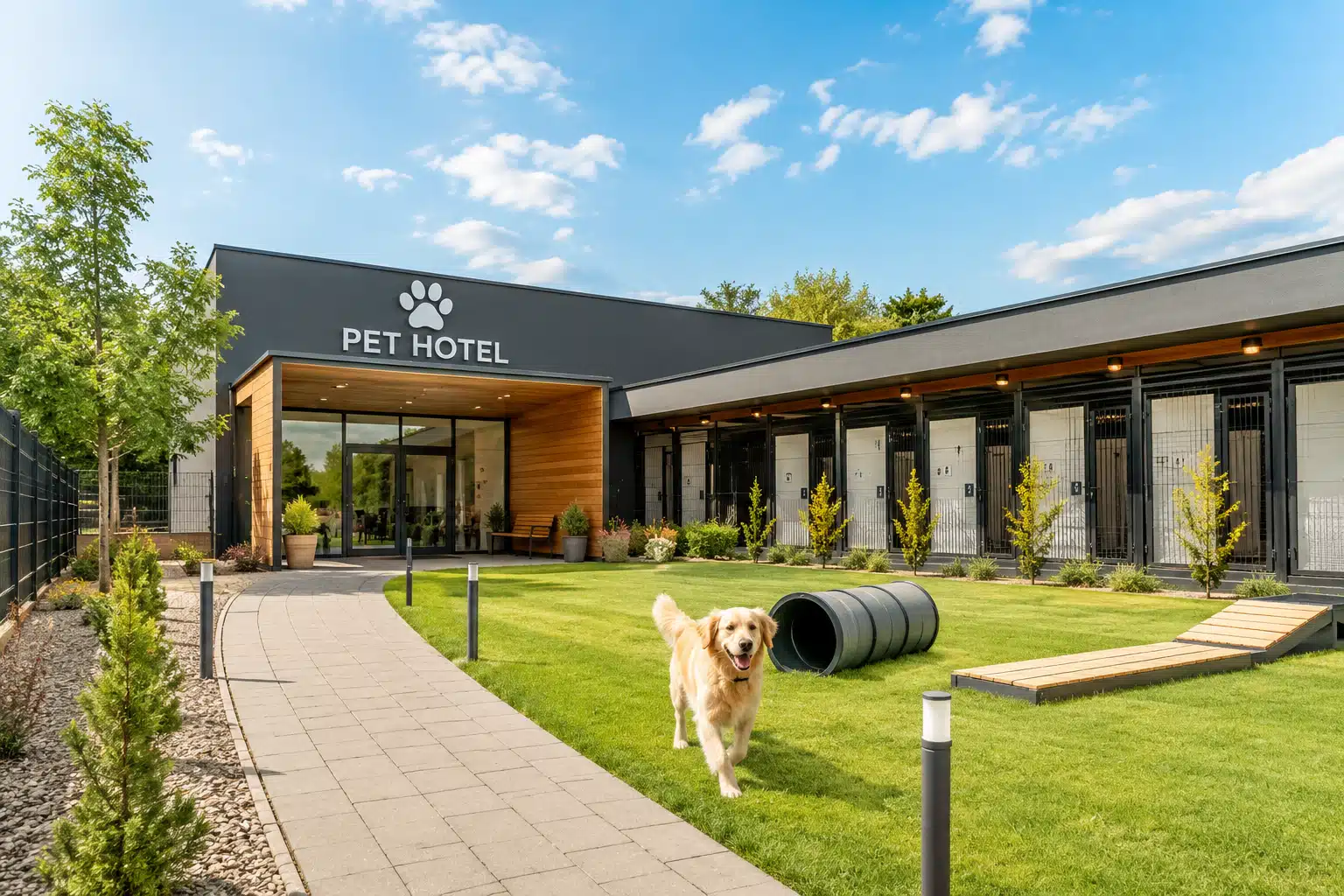 Moderan pet hotel sa dvorištem i prostorom za pse